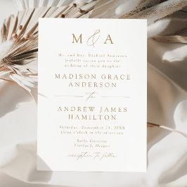 Modern Elegant Guld Monogram Bröllop Inbjudningar