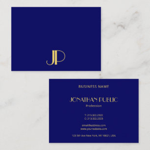 Modern Elegant Guld Monogram mallmarin blå marin Visitkort