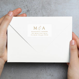 Modern Elegant Guld Monogram-Returadress Adressetikett