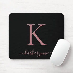 Modern Elegant Guld Monogram-skript svart Ro Musmatta