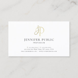 Modern Elegant Guld Monogram Sleek White Plain Visitkort