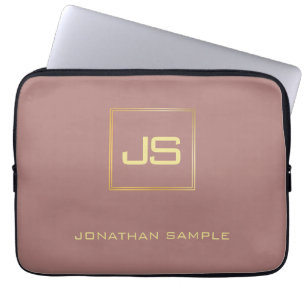 Modern elegant guld- Monogrammallbrunt Laptop Fodral