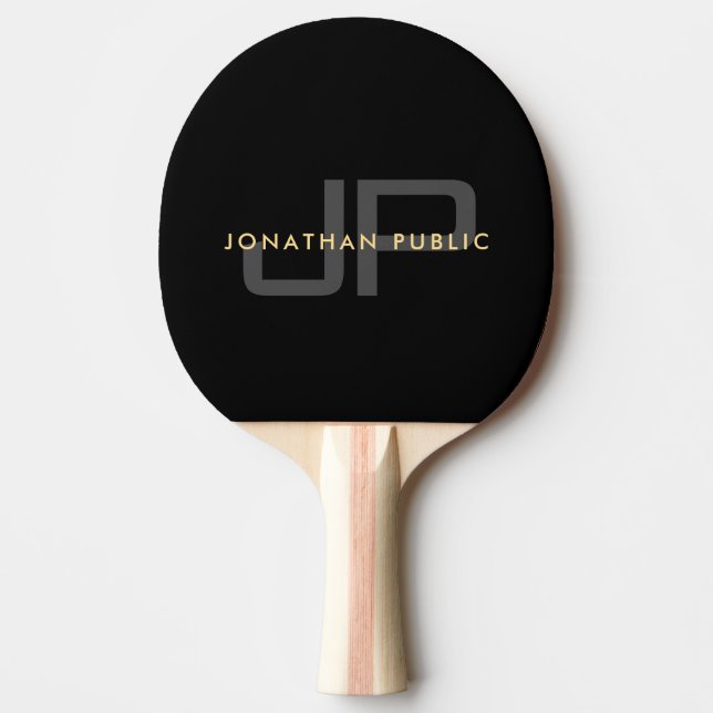 Modern Elegant Guld Namn Black Monogrammed Pingisracket (Framsidan)