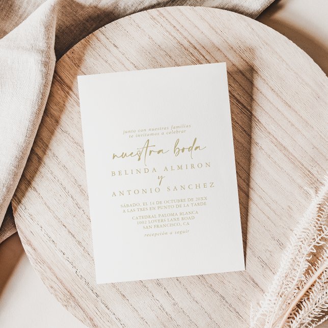 Modern Elegant Guld Nuestra Boda Bröllop Inbjudningar (Skapare uppladdad)