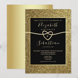 Modern Elegant Guld och Svart Bröllop Inbjudningar