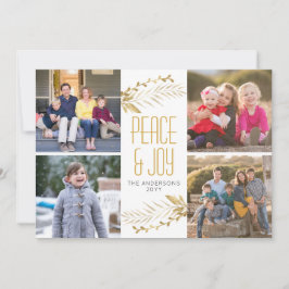 Modern Elegant Guld Peace Joy Jul 5 Photo Julkort