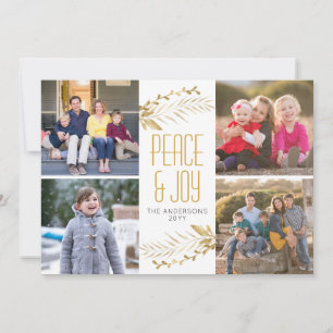 Modern Elegant Guld Peace Joy Jul 5 Photo Julkort