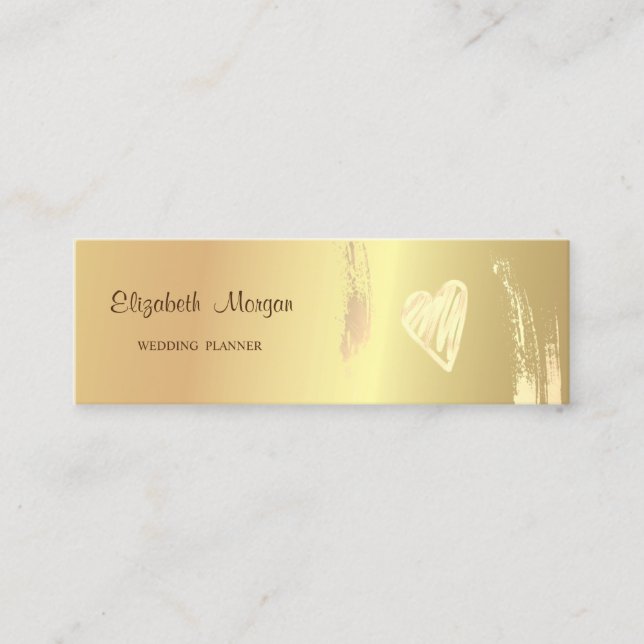 Modern Elegant, Guld Penseldrag, Hjärtan Mini Visitkort (Framsida)