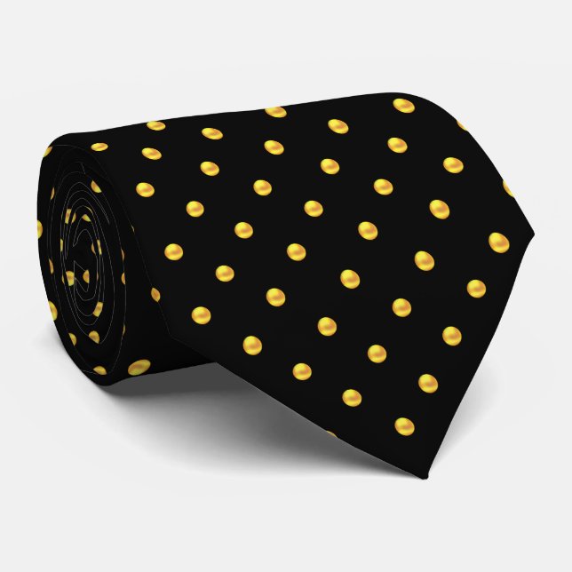 Modern Elegant Guld Polka dots på Svarta havet Slips (Rullad)