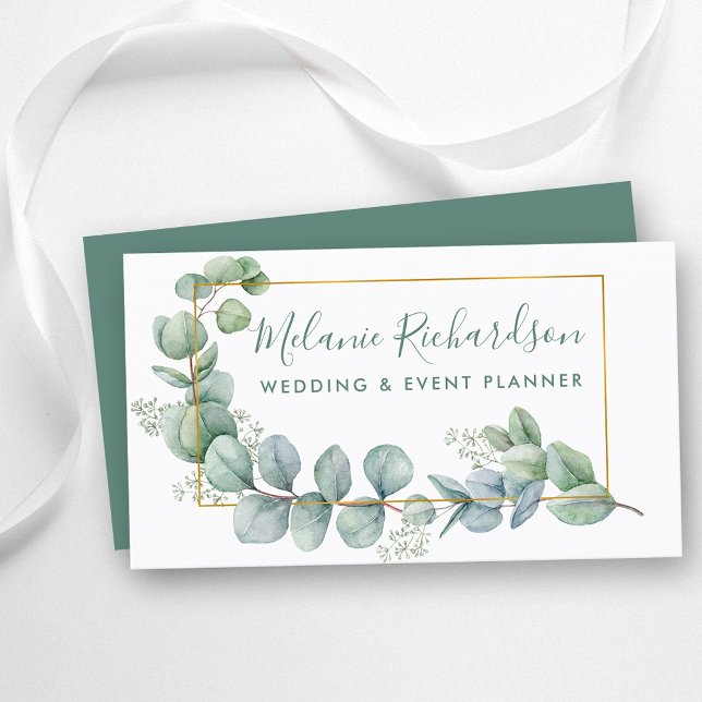 Modern Elegant Guld Ram Eucalyptus Löv Visitkort (Customize to change text size, color or text style.)
