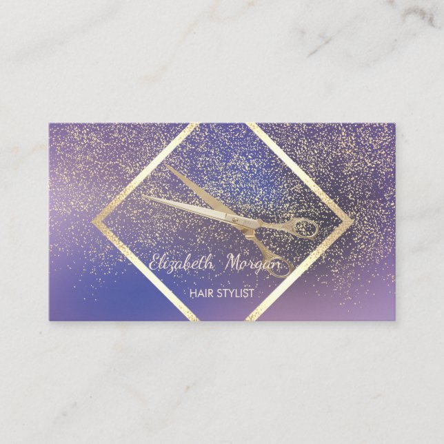Modern Elegant Guld Ram, Konfetti, Sax Lila Visitkort (Framsida)