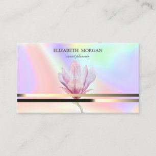 Modern Elegant Guld Ränder Magnolia Holografisk Visitkort