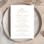 Modern Elegant Guld-skript Bröllop Meny<br><div class="desc">Enkel meny och elegant bröllop-meny med "Menu" som visas i ett modernt skript i guld med vit bakgrund eller färg efter eget val. Anpassa menyn guld bröllop med namn,  bröllop-datum och menyinformation. Designad att samordna med vår moderna elegance bröllop-samling.</div>