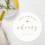 Modern Elegant Guld-skript Bröllop Underlägg Papper Rund<br><div class="desc">Anpassningsbar-designade underlägg i bröllop som har en "fuers"-modern manusförfattare i elegant guld.</div>