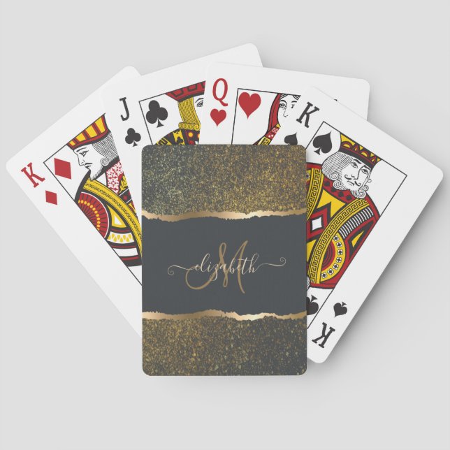 Modern Elegant Guld Touch Monogram Casinokort (Baksidan)