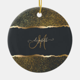 Modern Elegant Guld Touch Monogram Julgransprydnad Keramik