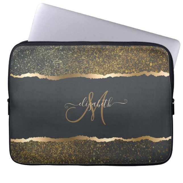 Modern Elegant Guld Touch Monogram Laptop Fodral (Framsidan)