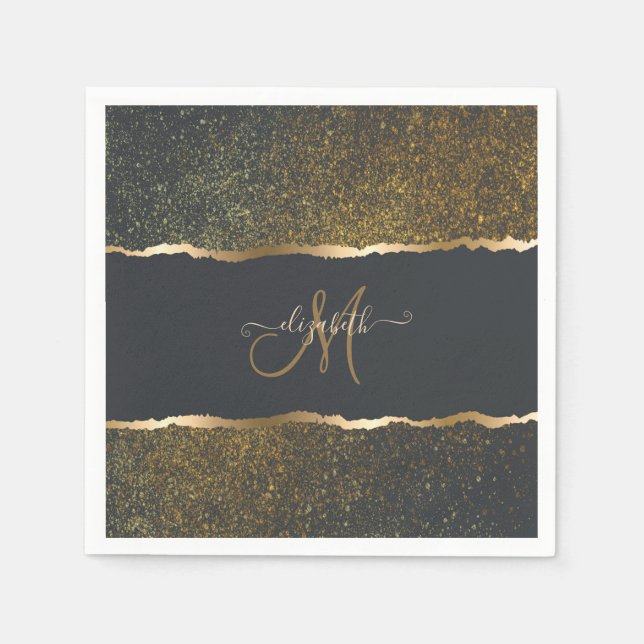 Modern Elegant Guld Touch Monogram Pappersservett (Framsidan)