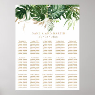 Modern Elegant Guld Tropisk Bröllops Placeringspla Poster