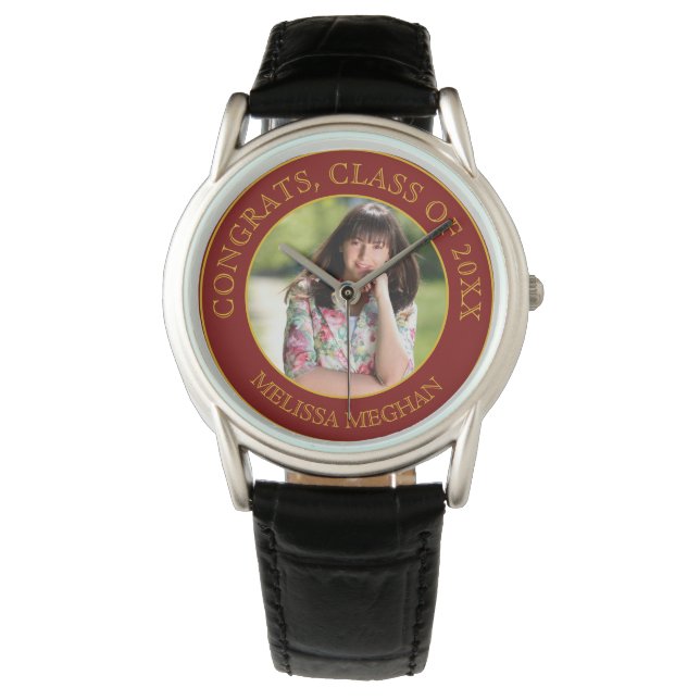 Modern Elegant Guld Typography Student Photo Gift Armbandsur (Framsida)