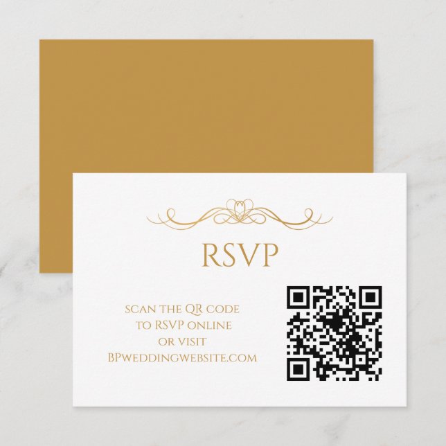 Modern Elegant Guld & Vit QR-kod Bröllop OSA Kort (Fram/baksida)