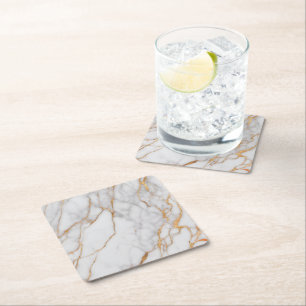 Modern Elegant Guld White Marble Underlägg Papper Kvadrat