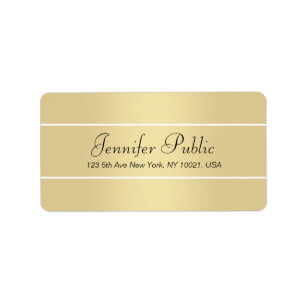 Modern Elegant Guld White Script Namn Adress Adressetikett