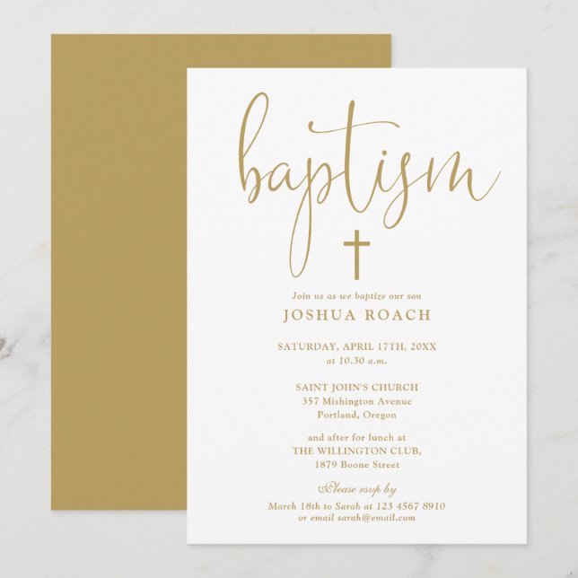 Modern Elegant Guldmanus Dop Inbjudningar (Fram/baksida)