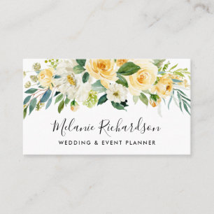 Modern Elegant Gult Blommigt Greenery Visitkort