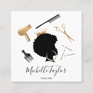 Modern Elegant Hairstylist Afro American Woman Fyrkantigt Visitkort
