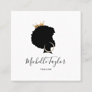 Modern Elegant Hairstylist Afro American Woman Fyrkantigt Visitkort