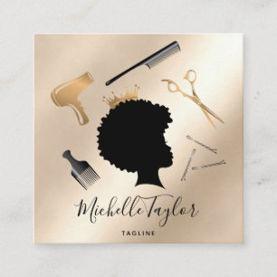 Modern Elegant Hairstylist Afro American Woman Fyrkantigt Visitkort