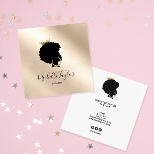 Modern Elegant Hairstylist Afro American Woman Fyrkantigt Visitkort