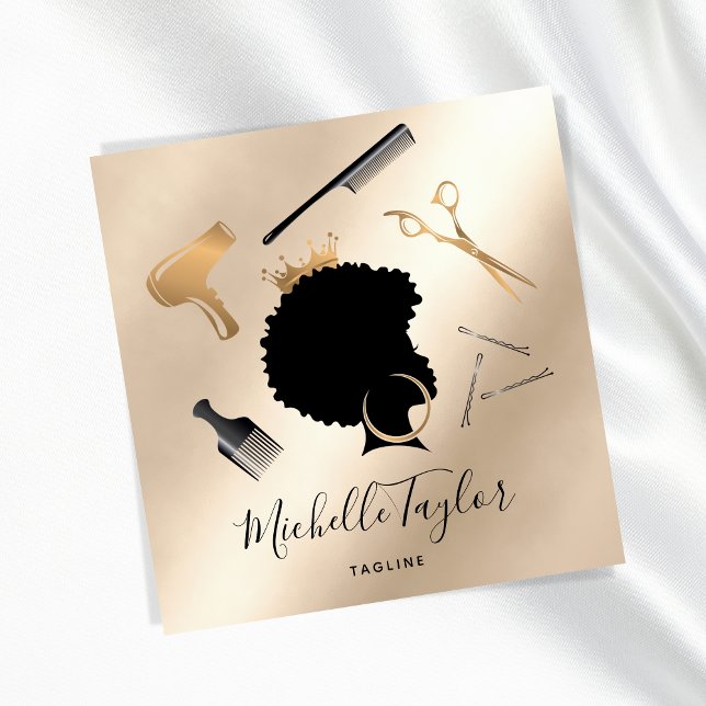 Modern Elegant Hairstylist Afro American Woman Fyrkantigt Visitkort (Skapare uppladdad)