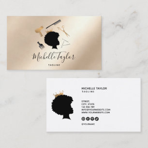 Modern Elegant Hairstylist Afro American Woman Visitkort