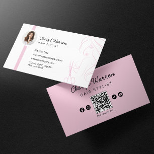 Modern Elegant Hairstylist Photo Rosa QR-kod Visitkort