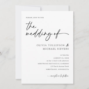 Modern Elegant Handskrift Black & White Bröllop Inbjudningar