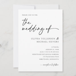 Modern Elegant Handskrift Svart & Vitt Bröllop Inbjudningar