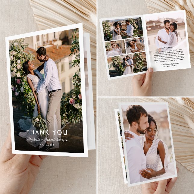 Modern Elegant handskript 7-foto Bröllop Tack Kort (Skapare uppladdad)