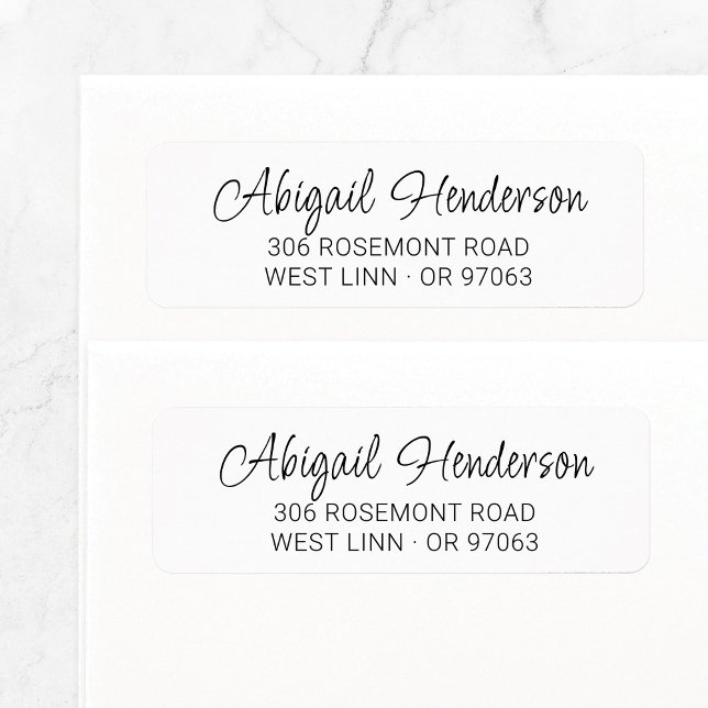 Modern Elegant handskriven 10a | RETURADRESS Etikett (Elegant calligraphy script return address label template with modern font mix in black and white.)