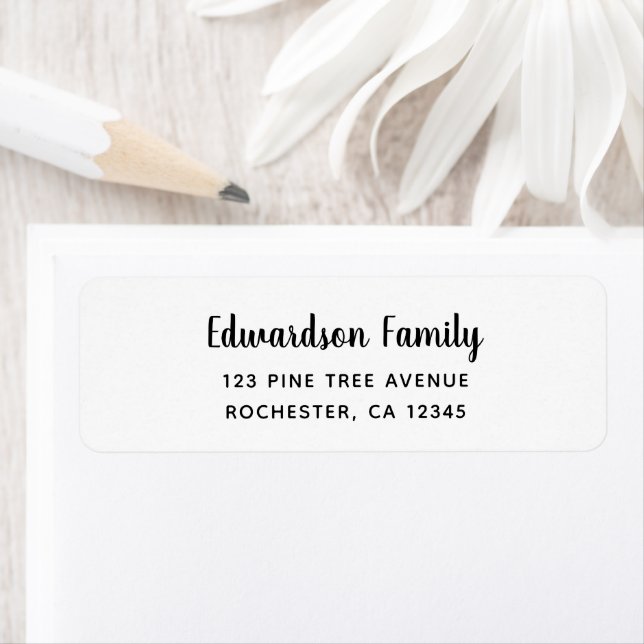 Modern elegant handskriven manusfamilj namn returadress etikett (Insitu)
