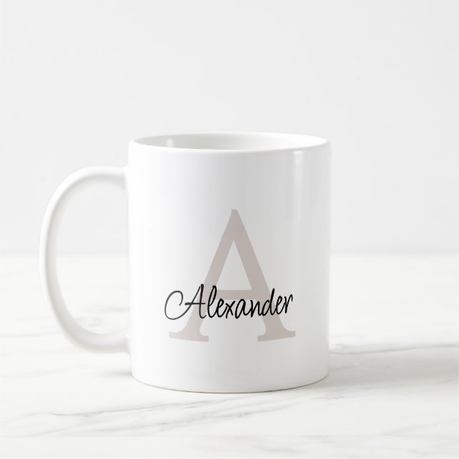 Modern Elegant Handskriven Monogram & Namn Kaffemugg (Vänster)
