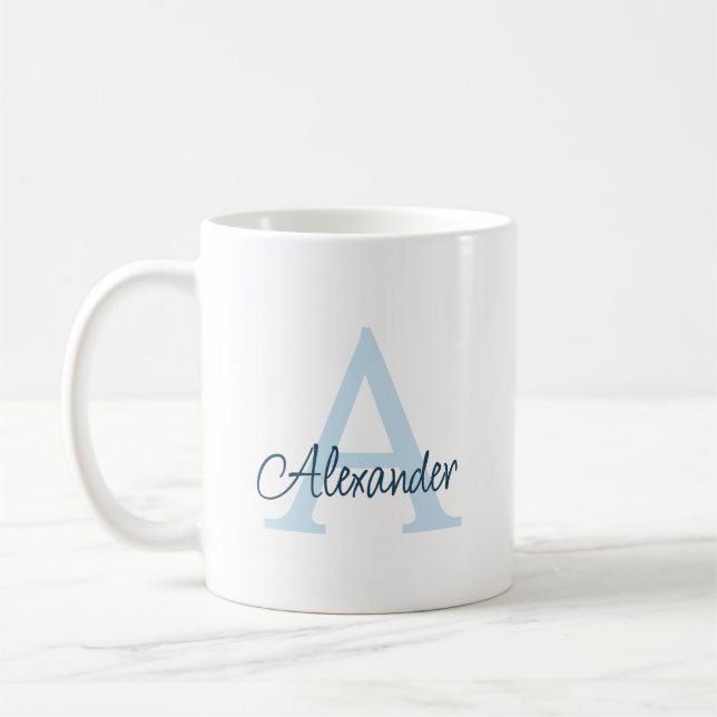 Modern Elegant Handskriven Monogram & Namn Kaffemugg (Vänster)