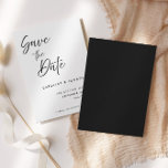 Modern Elegant Handskriven Stilmässig | Bröllop Spara Datumet<br><div class="desc">Ett elegant handskrivet manus spara datumet bröllopsannons.  Detta sparande datum kortet har en elegant manus text med ett enkelt minimalistiskt svart och vitt tema.  Anpassa texten med alla detaljer för din speciella dag.</div>