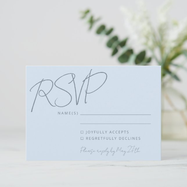 Modern Elegant Handwriting Soft Blue Wedding  OSA Kort (Stående Fram)