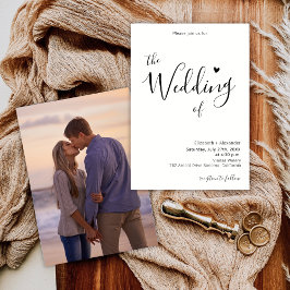 Modern Elegant Heart Calligraphy Photo Bröllop Inbjudningar