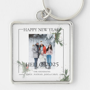 Modern Elegant Hej 2024 Photo Gott nytt år Fyrkantig Silverfärgad Nyckelring