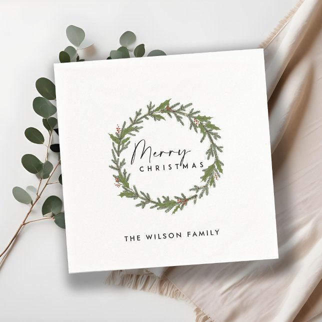 MODERN ELEGANT HOLLY BERRY WREATH CHRISTMAS PAPPERSSERVETT (Skapare uppladdad)