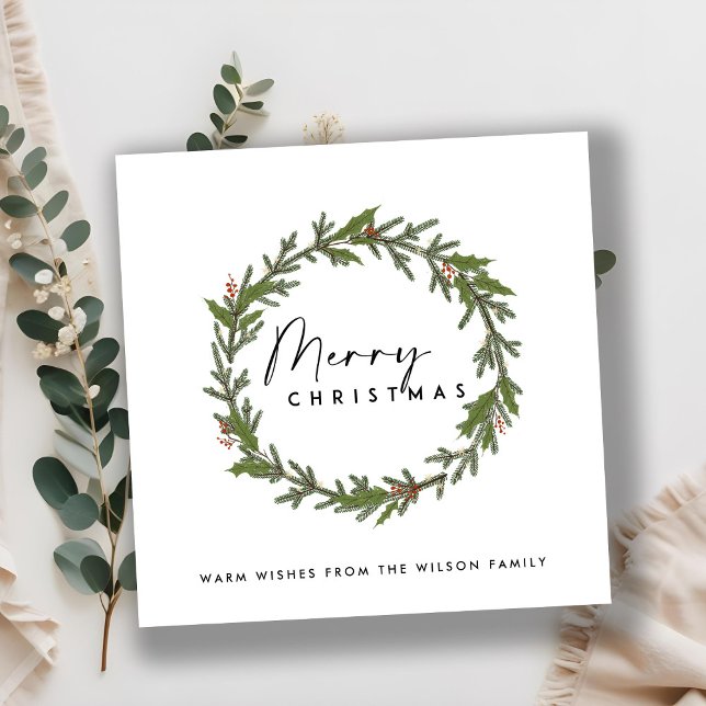 MODERN ELEGANT HOLLY BERRY WREATH GOD JUL JULKORT (Skapare uppladdad)