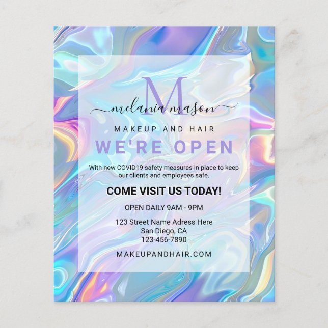 Modern Elegant Holograf Irediscent Blue Flygblad (Framsidan)